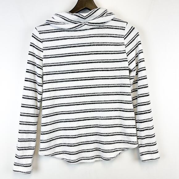 Chico’s Size 0 Small Textured Stripe Lightweight Cowl Neck Sweater White Black - Picture 6 of 9